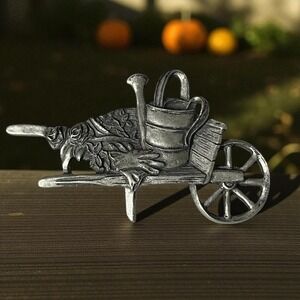 Vintage Seagull Pewter Canada 1988 Garden Wheelbarrow Brooch Pin Flower Cart VTG